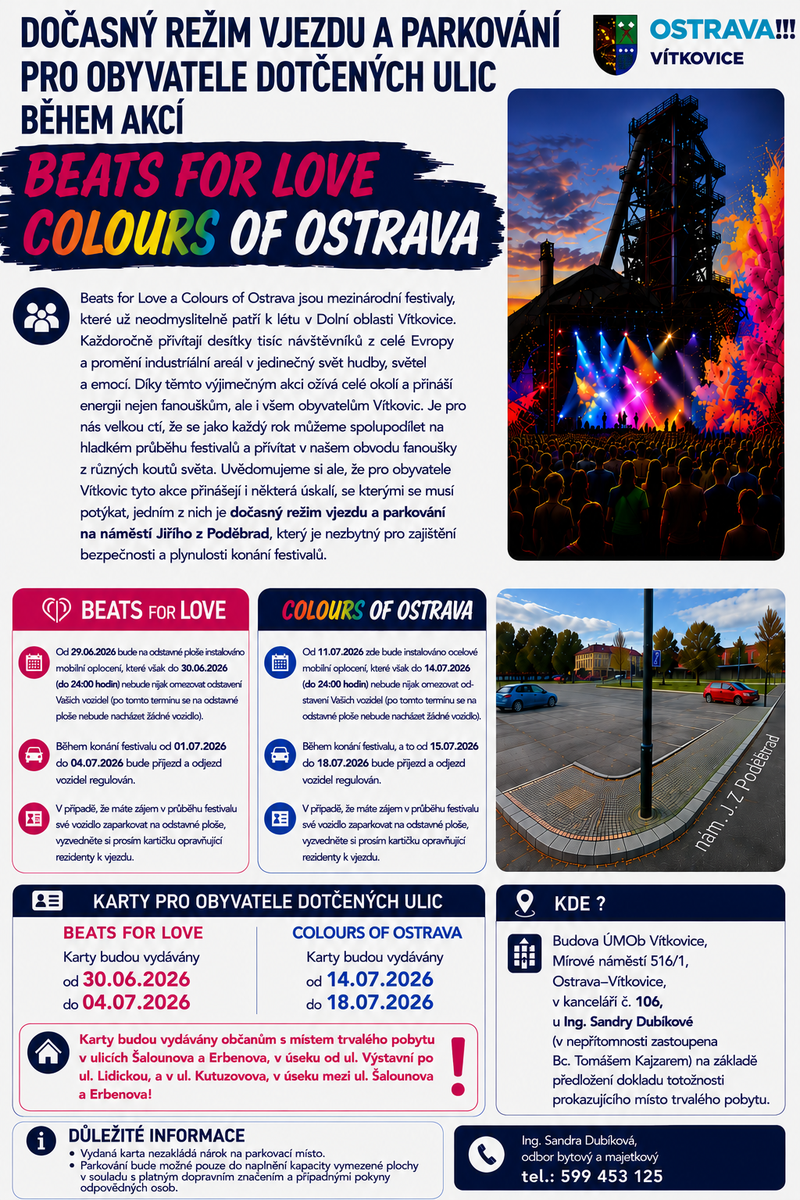 Dočasný režim vjezdu a parkování během festivalů Beats for Love a Colours of Ostrava