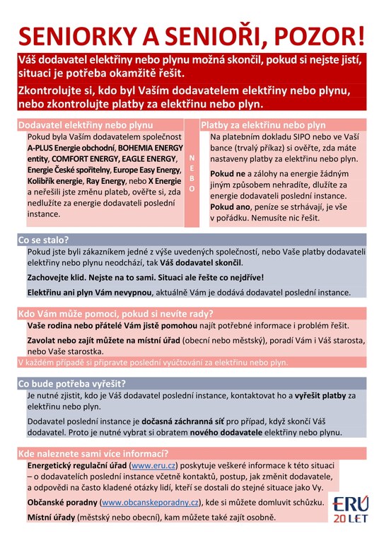 Informace pro zákazníky dodavatelů, kteří ukončili nebo ukončují činnost