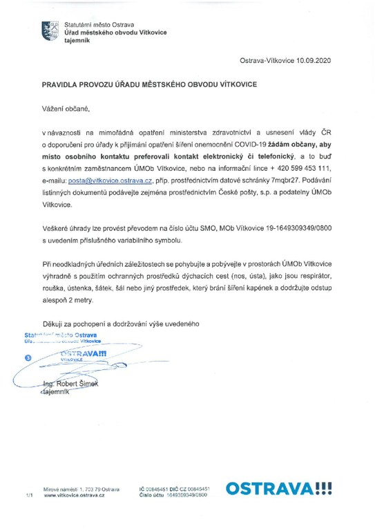 Mimořádná opatření v návaznosti na šíření nemoci COVID-19