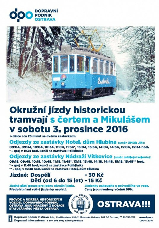 Okružní jízdy historickou tramvají s čertem a Mikulášem 