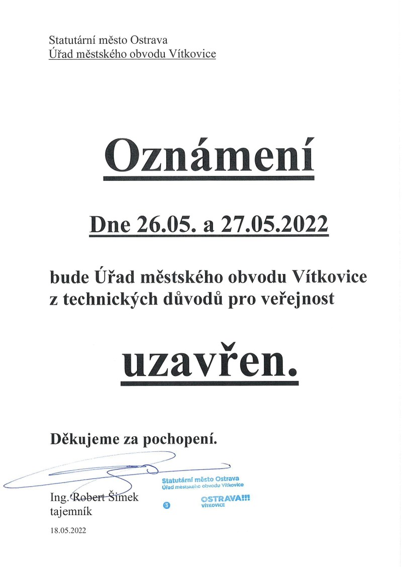 OZNÁMENÍ O PROVOZU ÚMOB Vítkovice