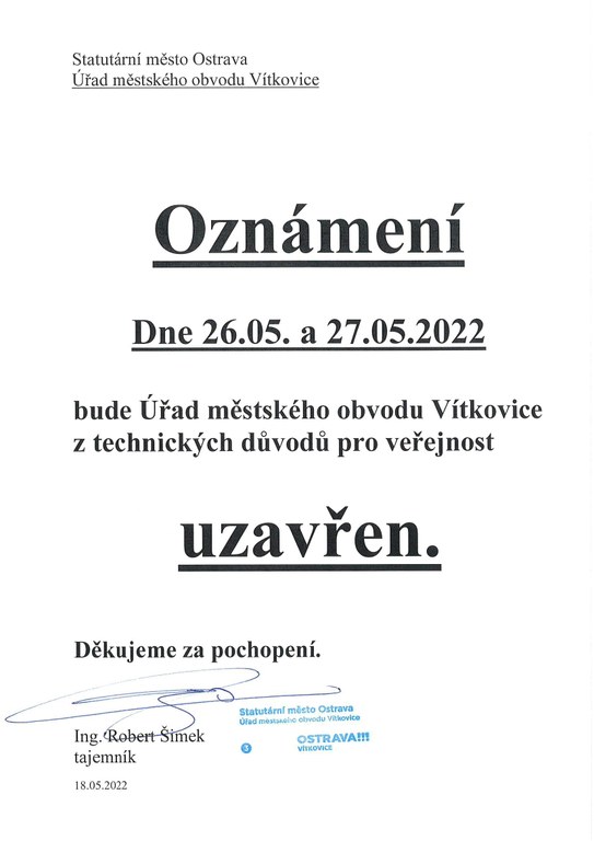 OZNÁMENÍ O PROVOZU ÚMOB Vítkovice