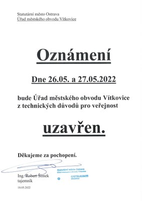 OZNÁMENÍ O PROVOZU ÚMOB Vítkovice
