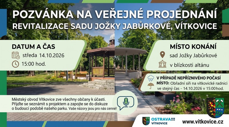 Pozvánka na veřejné projednání k Revitalizaci sadu Jožky Jabůrkové