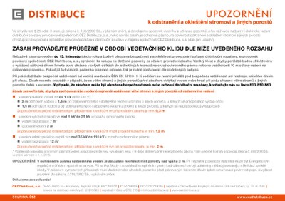 UPOZORNĚNÍ k odstranění a okleštění stromoví a jiných porostů.