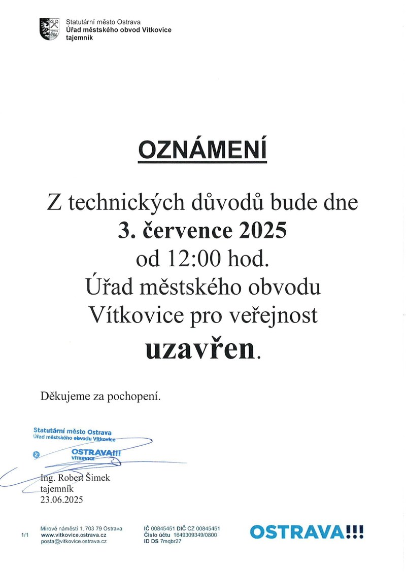 Uzavření ÚMOb Vítkovice