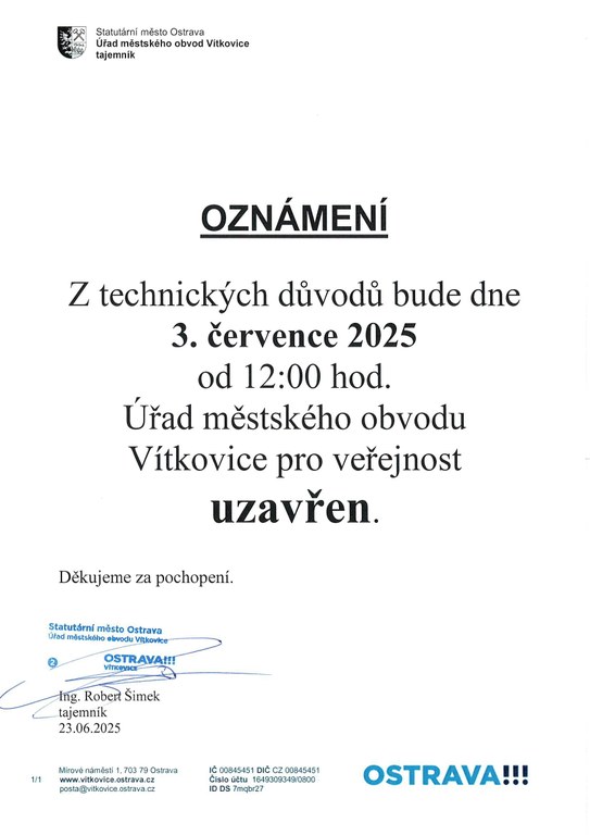 Uzavření ÚMOb Vítkovice
