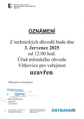 Uzavření ÚMOb Vítkovice