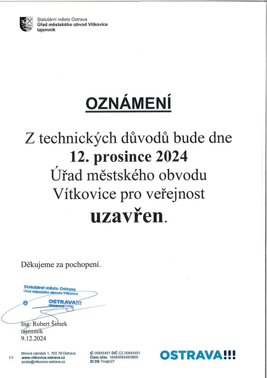UZAVŘENÍ ÚMOB VÍTKOVICE PRO VEŘEJNOST