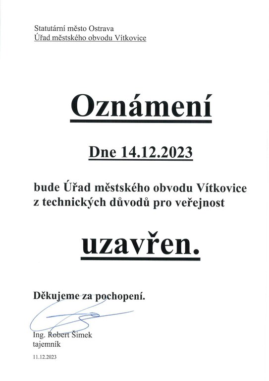 Uzavření ÚMOb Vítkovice pro veřejnost