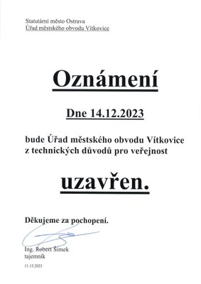 Uzavření ÚMOb Vítkovice pro veřejnost