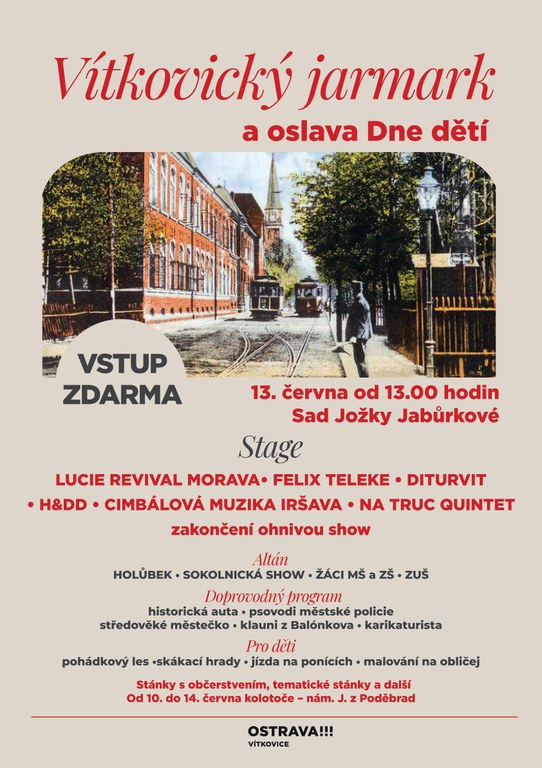 Vítkovický jarmark a oslava Dne dětí 13.6.2026 od 13:00 Sad Jožky Jabůrkové